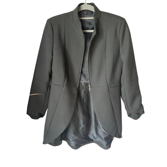 Zara Basic Black Wool Structured Zip Power Blazer Jacket Size M Corporatecore - Picture 2 of 10
